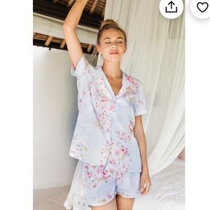 Blue/multicolored floral womens pajama set. NWT. Satin and soft.